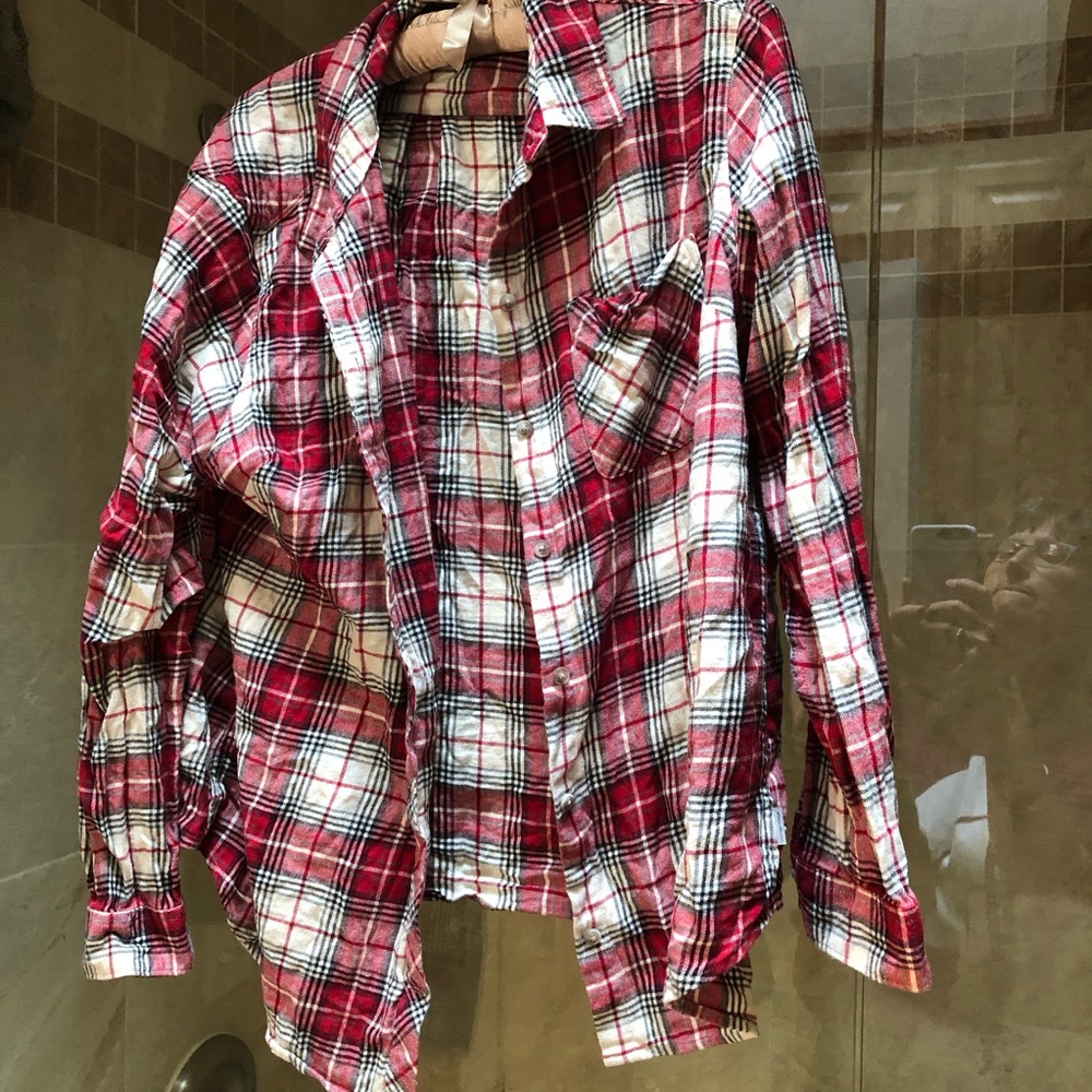 Eddie Bauer red plaid shirt flannel cozy woman size xl